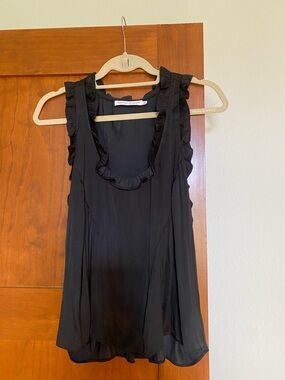 Rebecca Minkoff Black Ruffle Trim Sleeveless Blouse